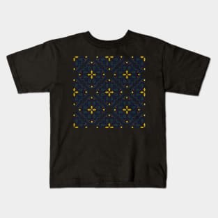 Blue Portuguese tile pattern on black Kids T-Shirt